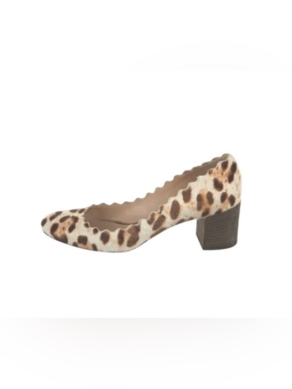 Chloé Lauren Laser-Cut Pony Hair Scalloped Leopard Print Round Toe Stacked Heel